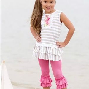 2pc Pink Tights with Striped Top Set